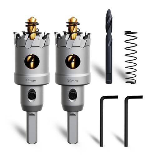 METOTY 2 Stück 35mm lochsäge metall，Hartmetall Lochsäge,Hartmetall Bohrer,mit Ein zusätzlicher nitrierter Stufenführungsbohrer gratis und L-Wrench,für Stahl Eisen Aluminum Metall von METOTY