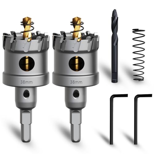 METOTY 2 Stück 38mm lochsäge metall，Hartmetall Lochsäge,Hartmetall Bohrer,mit Ein zusätzlicher nitrierter Stufenführungsbohrer gratis und L-Wrench,für Stahl Eisen Aluminum Metall von METOTY