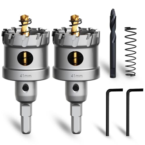 METOTY 2 Stück 41mm lochsäge metall，Hartmetall Lochsäge,Hartmetall Bohrer,mit Ein zusätzlicher nitrierter Stufenführungsbohrer gratis und L-Wrench,für Stahl Eisen Aluminum Metall von METOTY