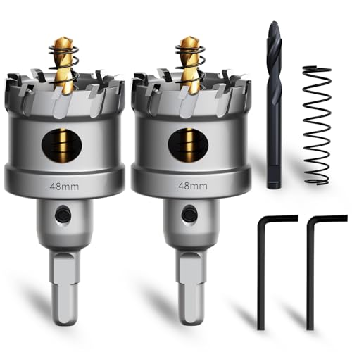 METOTY 2 Stück 48mm lochsäge metall，Hartmetall Lochsäge,Hartmetall Bohrer,mit Ein zusätzlicher nitrierter Stufenführungsbohrer gratis und L-Wrench,für Stahl Eisen Aluminum Metall von METOTY