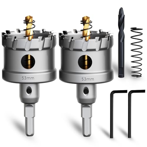 METOTY 2 Stück 53mm lochsäge metall,Hartmetall Lochsäge,Hartmetall Bohrer,mit Ein zusätzlicher nitrierter Stufenführungsbohrer gratis und L-Wrench,für Stahl Eisen Aluminum Metall METOTY 2 Stück 53mm lochsäge metall,Hartmetall Lochsäge,Hartmetall Bohrer,mit Ein zusätzlicher nitrierter Stufenführungsbohrer gratis und L-Wrench,für Stahl Eisen Aluminum Metall von METOTY
