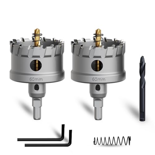 METOTY 2 Stück 60mm lochsäge metall,Hartmetall Lochsäge,Hartmetall Bohrer,mit Ein zusätzlicher nitrierter Stufenführungsbohrer gratis und L-Wrench,für Stahl Eisen Aluminum Metall METOTY 2 Stück 60mm lochsäge metall,Hartmetall Lochsäge,Hartmetall Bohrer,mit Ein zusätzlicher nitrierter Stufenführungsbohrer gratis und L-Wrench,für Stahl Eisen Aluminum Metall von METOTY