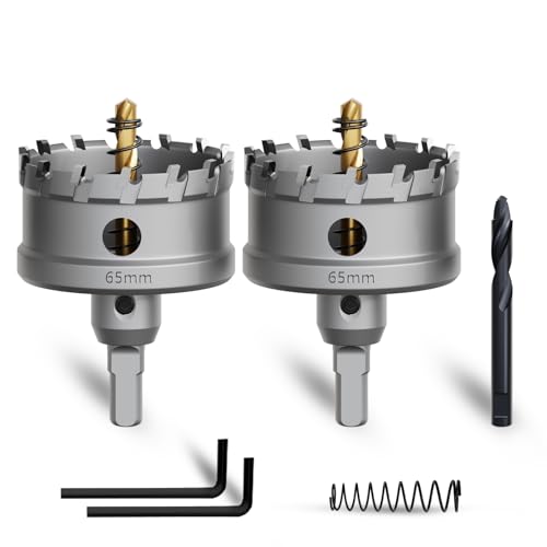 METOTY 2 Stück 65mm lochsäge metall,Hartmetall Lochsäge,Hartmetall Bohrer,mit Ein zusätzlicher nitrierter Stufenführungsbohrer gratis und L-Wrench,für Stahl Eisen Aluminum Metall METOTY 2 Stück 65mm lochsäge metall,Hartmetall Lochsäge,Hartmetall Bohrer,mit Ein zusätzlicher nitrierter Stufenführungsbohrer gratis und L-Wrench,für Stahl Eisen Aluminum Metall von METOTY