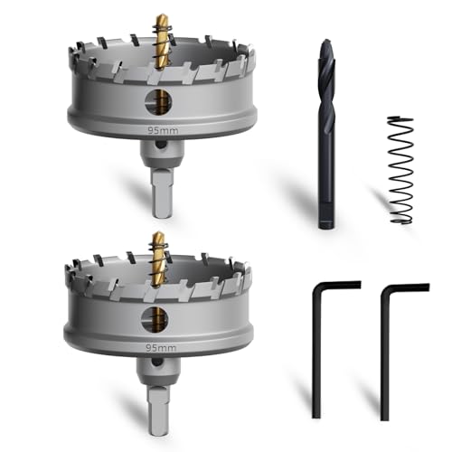 METOTY 2 Stück 95mm lochsäge metall,Hartmetall Lochsäge,Hartmetall Bohrer,mit Ein zusätzlicher nitrierter Stufenführungsbohrer gratis und L-Wrench,für Stahl Eisen Aluminum Metall METOTY 2 Stück 95mm lochsäge metall,Hartmetall Lochsäge,Hartmetall Bohrer,mit Ein zusätzlicher nitrierter Stufenführungsbohrer gratis und L-Wrench,für Stahl Eisen Aluminum Metall von METOTY