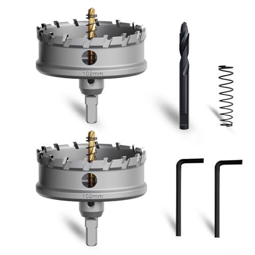 METOTY Metall-Lochsäge, 102 mm, robustes Wolframkarbid-Lochschneider-Set mit nitriertem Stufenbohrer und L-Flansch, für Stahl, Eisen, Aluminium, Edelstahl, Kunststoff, 2 Stück METOTY Metall-Lochsäge, 102 mm, robustes Wolframkarbid-Lochschneider-Set mit nitriertem Stufenbohrer und L-Flansch, für Stahl, Eisen, Aluminium, Edelstahl, Kunststoff, 2 Stück von METOTY