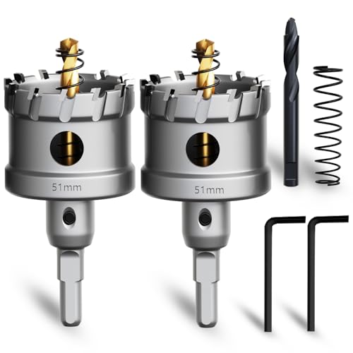 METOTY Metall-Lochsäge, 51 mm, robustes Wolframkarbid-Lochschneider-Set mit nitriertem Stufenbohrer und L-Flansch, für Stahl, Eisen, Aluminium, Edelstahl, Kunststoff, 2 Stück METOTY Metall-Lochsäge, 51 mm, robustes Wolframkarbid-Lochschneider-Set mit nitriertem Stufenbohrer und L-Flansch, für Stahl, Eisen, Aluminium, Edelstahl, Kunststoff, 2 Stück von METOTY