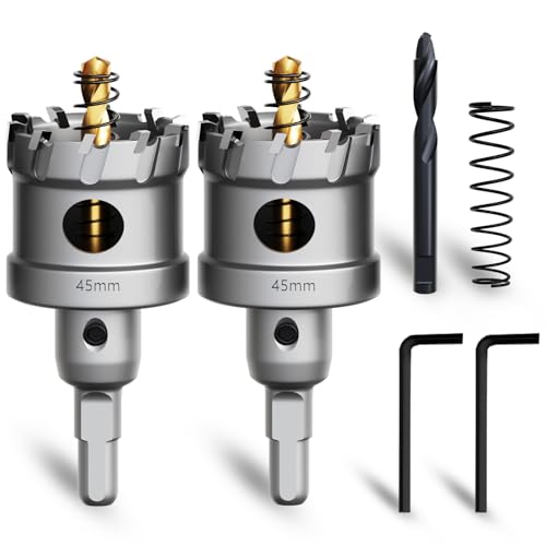 METOTY Metall-Lochsäge, strapazierfähig, Wolframkarbidbestückt, Lochschneider-Set mit nitriertem Stufenbohrer und L-Flansch, für Stahl, Eisen, Aluminium, Edelstahl, Kunststoff, 2 Stück METOTY Metall-Lochsäge, strapazierfähig, Wolframkarbidbestückt, Lochschneider-Set mit nitriertem Stufenbohrer und L-Flansch, für Stahl, Eisen, Aluminium, Edelstahl, Kunststoff, 2 Stück von METOTY