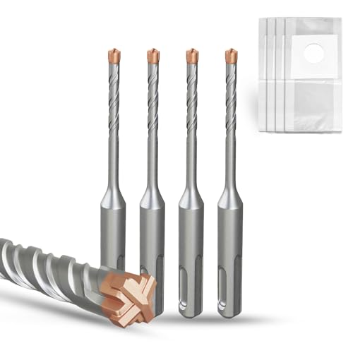 METOTY SDS Plus Hammerbohrer, 4 Stück, 4 mm × 110 mm, mit 4 Hartmetall-Schneidkanten, Kopf mit Beschichtung, Steinbohrer, Hammerbohrer, Betonbohrer, für Stein, Beton, Naturstein, Ziegelwand METOTY SDS Plus Hammerbohrer, 4 Stück, 4 mm × 110 mm, mit 4 Hartmetall-Schneidkanten, Kopf mit Beschichtung, Steinbohrer, Hammerbohrer, Betonbohrer, für Stein, Beton, Naturstein, Ziegelwand von METOTY