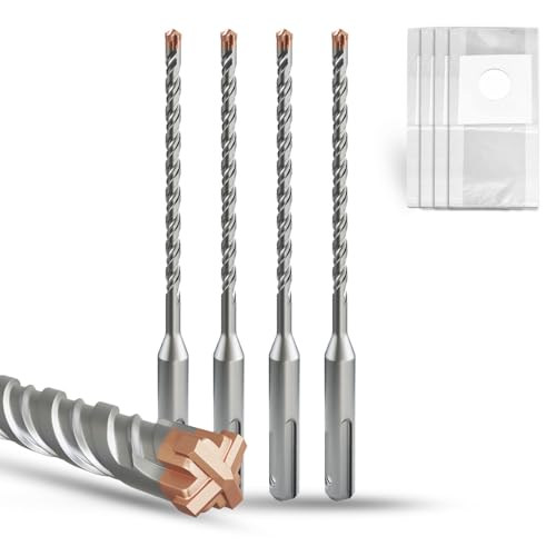METOTY SDS Plus Hammerbohrer, 4 Stück, 5 mm × 160 mm, mit 4 Hartmetall-Schneidkanten, Kopf mit Beschichtung, Steinbohrer, Hammerbohrer, Betonbohrer, für Stein, Beton, Naturstein, Ziegelwand METOTY SDS Plus Hammerbohrer, 4 Stück, 5 mm × 160 mm, mit 4 Hartmetall-Schneidkanten, Kopf mit Beschichtung, Steinbohrer, Hammerbohrer, Betonbohrer, für Stein, Beton, Naturstein, Ziegelwand von METOTY