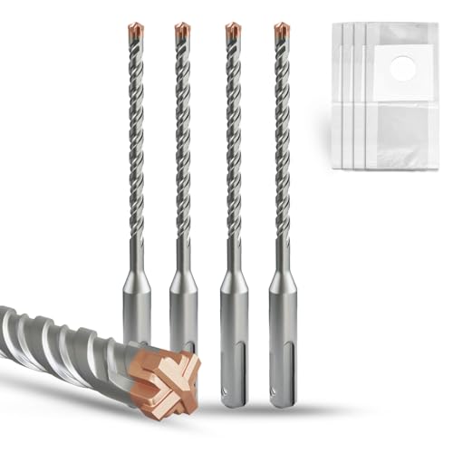 METOTY SDS Plus Hammerbohrer, 4 Stück, 6 mm × 160 mm, mit 4 Hartmetall-Schneidkanten, Kopf mit Beschichtung, Steinbohrer, Hammerbohrer, Betonbohrer, für Stein, Beton, Naturstein, Ziegelwand METOTY SDS Plus Hammerbohrer, 4 Stück, 6 mm × 160 mm, mit 4 Hartmetall-Schneidkanten, Kopf mit Beschichtung, Steinbohrer, Hammerbohrer, Betonbohrer, für Stein, Beton, Naturstein, Ziegelwand von METOTY
