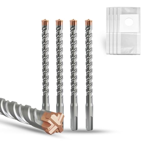 METOTY SDS Plus Hammerbohrer 4PC 10mm×110mm mit 4 Hartmetall-Schneidkanten, Kopf mit Beschichtung, Steinbohrer, Hammerbohrer, Betonbohrer, für Stein, Beton, Naturstein, Ziegelwand von METOTY