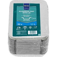 METRO PROFESSIONAL Aluschalen mit Deckel rechteckig silber 1100 ml, 50 St. von METRO PROFESSIONAL