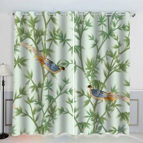 MEVASA Gardinen Bambus Vogel Verdunklungsvorhänge Wohnzimmer Schlafzimmer Kinderzimmer Mädchen Jungen 3D Polyester Grün Vorhänge Ösen 150 x 166 BxH MEVASA Gardinen Bambus Vogel Verdunklungsvorhänge Wohnzimmer Schlafzimmer Kinderzimmer Mädchen Jungen 3D Polyester Grün Vorhänge Ösen 150 x 166 BxH von MEVASA