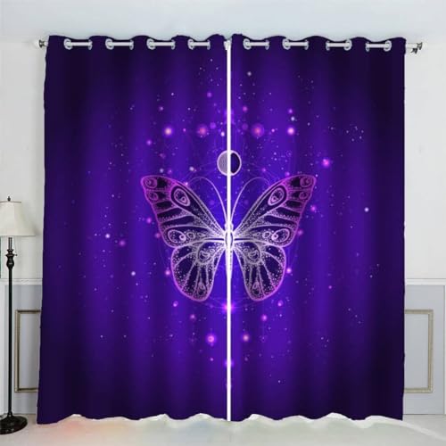 MEVASA Gardinen Schmetterling Verdunklungsvorhänge Wohnzimmer Schlafzimmer Kinderzimmer Mädchen Jungen 3D Polyester Lila Vorhänge Ösen 150 x 166 BxH MEVASA Gardinen Schmetterling Verdunklungsvorhänge Wohnzimmer Schlafzimmer Kinderzimmer Mädchen Jungen 3D Polyester Lila Vorhänge Ösen 150 x 166 BxH von MEVASA