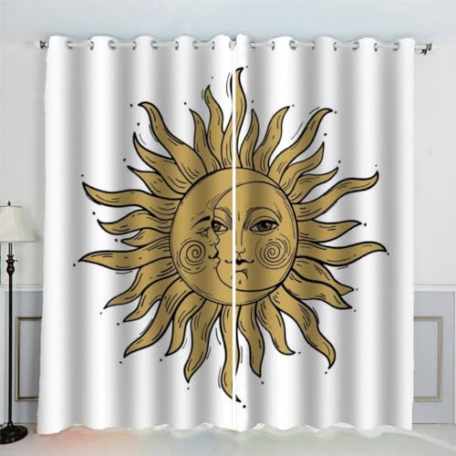 MEVASA Gardinen Sonne Und Mond Verdunklungsvorhänge Wohnzimmer Schlafzimmer Kinderzimmer Mädchen Jungen 3D Polyester Boho-Stil Vorhänge Ösen 150 x 166 BxH MEVASA Gardinen Sonne Und Mond Verdunklungsvorhänge Wohnzimmer Schlafzimmer Kinderzimmer Mädchen Jungen 3D Polyester Boho-Stil Vorhänge Ösen 150 x 166 BxH von MEVASA
