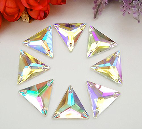 20 Stück Strasssteine zum Aufnähen, Acryl, 22 mm, dreieckig, zum Nähen, Acryl-Diamanten, Kristallsteine für Hochzeitskleider, Kleidung, 3 Löcher (AB, 22 mm) von MEYA