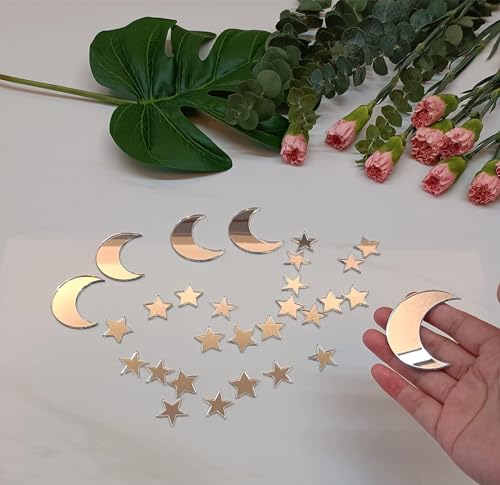 26pcs Acryl Mond Stern Tortenaufleger,Willkommen in der Welt Twink Stern Tortendekorationen Babyshower Tortenaufleger (Mirror Pieces, Silver Mirror) von MEYA