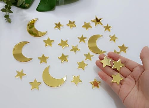 26pcs Gold Mond Stern Kuchen Topper, Mond und Sterne himmlischen Kuchen Reize für Geburtstag Party Baby Dusche DekorPieces, Gold Mirror) von MEYA