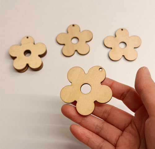 30 Stück DIY unlackierte Blumen-Ohrringrohlinge, lasergeschnittene natürliche Holz-Ohrringrohlinge, Holz-Blumenschmuck, Rohlinge (3,8 cm) von MEYA