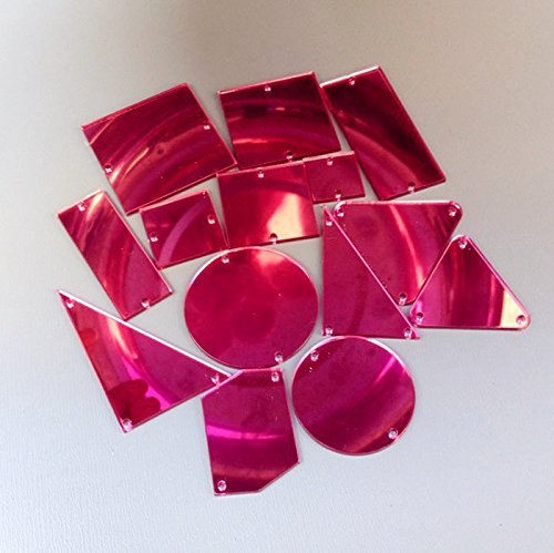 Aufnähen Acryl Spiegel Diamant Strass Kristall Flache Rückseite Spiegel Perlen mit Loch für DIY Hochzeit Kleid Kleidung Taschen Schuhe Dekoration Zubehör (Rose Red) von MEYA