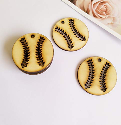 DIY unlackierte lasergeschnittene Naturholz-Ohrringe, Rohlinge in Baseballform, Holzschmuck, Zubehör (5,1 cm) von MEYA
