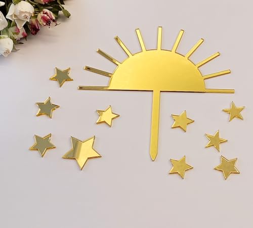 Kuchendekoration mit Sternen, Acryl, Halbsonne, Cupcake-Topper mit leuchtenden Sternen, Sonnenschein-Party-Dekoration, Set mit 11 Stück, für die Sonne, Party-Dekoration (goldener Spiegel) von MEYA