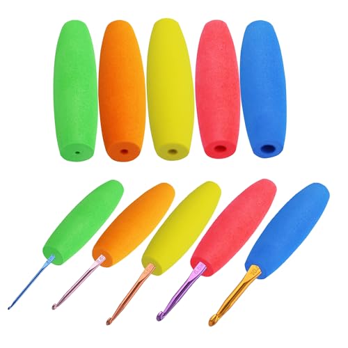 MEYAGO 5-teiliges Häkelnadelgriff-Set, ergonomischer Häkelnadelgriff, verschiedene Größen, passend für 2 mm bis 10 mm Haken von MEYAGO