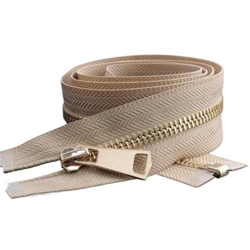MEYINGOU Reißverschlüsse für Aufnähen，Offener Reißverschlus 1pc 5# 85cm Metall Reißverschluss, Offenes Ende Zip Jacke Verschluss Kleidungsstück Nähen(Beige) von MEYINGOU