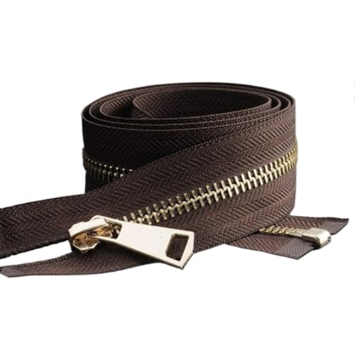 MEYINGOU Reißverschlüsse für Aufnähen，Offener Reißverschlus 1pc 5# 85cm Metall Reißverschluss, Offenes Ende Zip Jacke Verschluss Kleidungsstück Nähen(Brown) von MEYINGOU