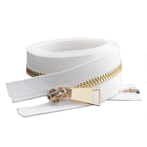 MEYINGOU Reißverschlüsse für Aufnähen，Offener Reißverschlus 1pc 5# 85cm Metall Reißverschluss, Offenes Ende Zip Jacke Verschluss Kleidungsstück Nähen(White) von MEYINGOU