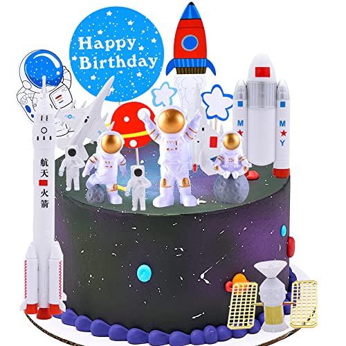 MEZHEN Astronauten Tortendeko Geburtstag Kuchen Deko Astronaut Figuren Kuchendeko Weltraum Cake Topper Happy Birthday Kindergeburtstag Torte Deko Geburtstagsparty Kuchendekoration von MEZHEN