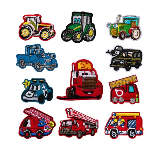 MEZHEN Auto Patch zum Aufbügeln Bügelflicken Kinder Traktor Feuerwehrauto Bestickt Aufbügler Patch für Kleidung Applique Flicken Patches DIY T-Shirt Jeans von MEZHEN