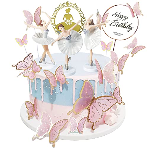 MEZHEN Ballerina Tortendeko Schmetterling Cake Toppers Mädchen Kuchen Dekoration Geburtstag Princess Tortendeko Geburtstag Sommerparty Kuchen Topper von MEZHEN