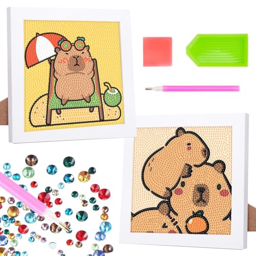 MEZHEN Capybara Diamond Painting Kinder Diamant Painting Bilder mit Rahmen Diamond-painting Tiere Capybara Bastelset Bilder Arts Craft für Home Wand Decor 2 Stück von MEZHEN