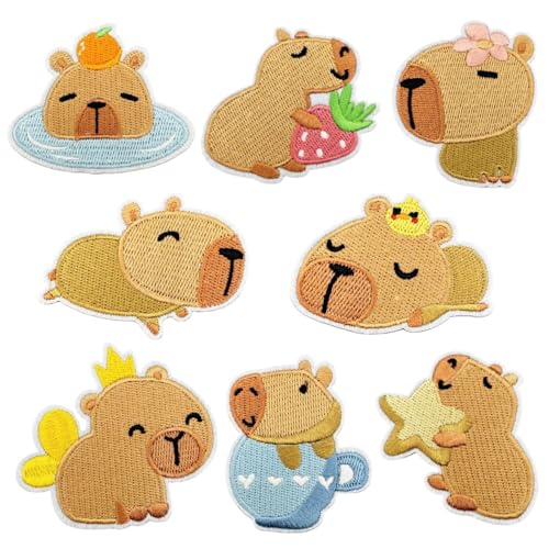 MEZHEN Capybara Patch zum Aufbügeln Bügelflicken Kinder Tiere Bestickt Aufbügler Patch für Kleidung Applique Flicken Patches DIY T-Shirt Jeans von MEZHEN