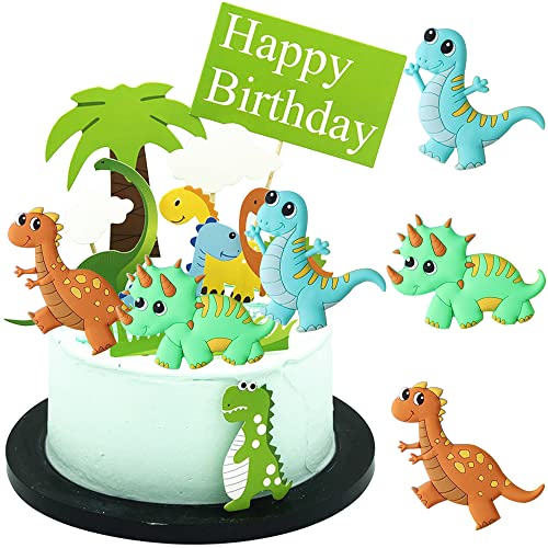 MEZHEN Dino Tortendeko Geburtstag Kuchen Deko Dinosaurier Cake Topper Happy Birthday Kindergeburtstag Tiere Torte Deko Dschungel Party Kuchendeko Geburtstagsdeko von MEZHEN