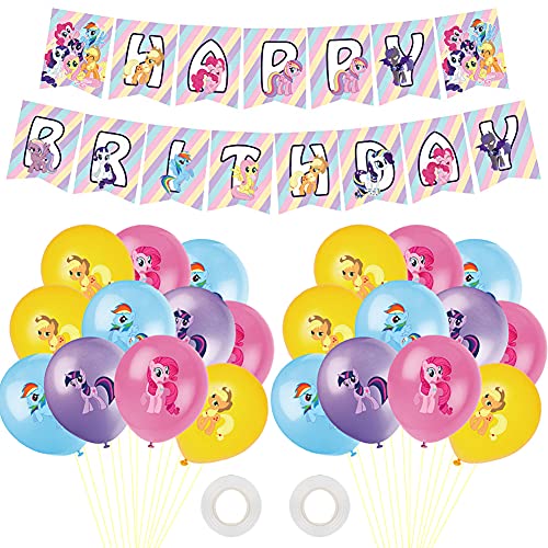 MEZHEN Einhorn Geburtstag Deko Pony Luftballon Girlande Happy Birthday Banner Kindergeburtstag Deko Ballon Einhorn Geburtstagsdeko Babyparty Geburtstagsfeier 21 Stück von MEZHEN