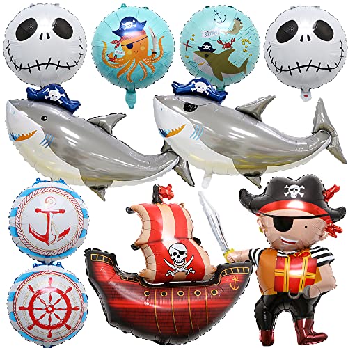 MEZHEN Piratenschiff Ballon Haifisch Riesenballon Piraten Folienballon XXL Kindergeburtstag Deko Luftballon Helium Skelett Hai Ballon für Kindergeburtstag Dekoration Halloween von MEZHEN