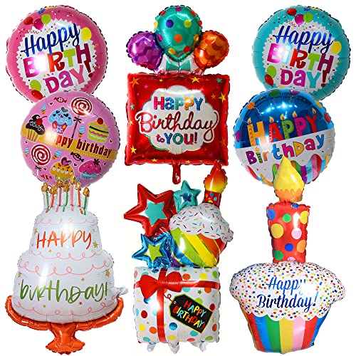 MEZHEN Geburtstag Folienballon Happy Birthday Luftballons Folien Geburtstagskuchen Ballons Geschenk Luftballons Runde Happy Birthday Ballons für Kindergeburtstag Deko von MEZHEN