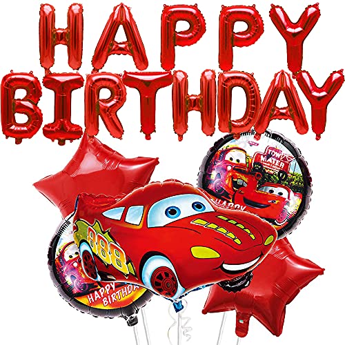 MEZHEN Auto Geburtstag Deko für Cars Kindergeburtstag Deko Auto Folienballon XXL Luftballons Geburtstagsballons Kinder Happy Birthday Ballons Car Luftballon Rot von MEZHEN