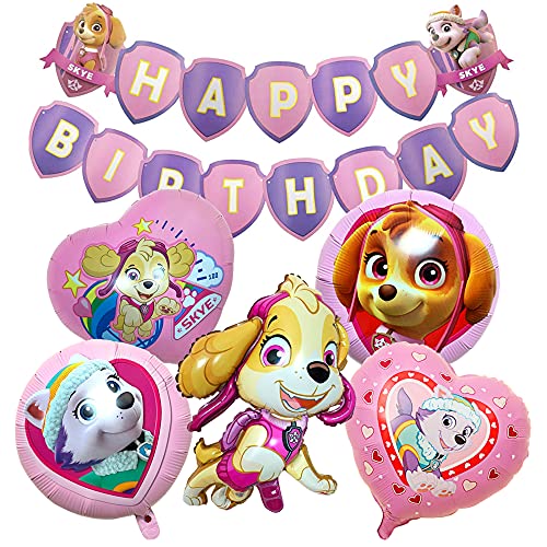 MEZHEN Geburtstagsballons für Dog Kindergeburtstag Deko Folienballon XXL Ballon Kinder Happy Birthday Banner Hund Geburtstag Luftballons Rosa von MEZHEN