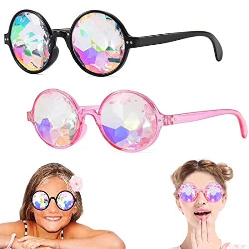 MEZHEN Kaleidoskop Regenbogen Sonnenbrille mit Steampunk Kaleidoskop Retro Steampunk Cosplay Brille Rave-Brille Prisma Fasching Musikfestivals Party 2 Stück von MEZHEN