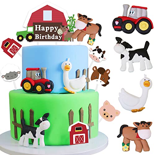 MEZHEN Kuh Tortendeko Tier Muffin Deko Geburtstag Bauernhof Cake Toppers Pferd Kuchen Dekoration Happy Birthday Kindergeburtstag Deko Ländlich C von MEZHEN