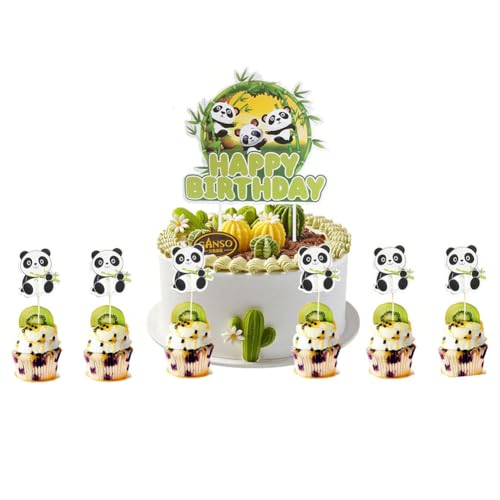 MEZHEN Panda Figuren Tortendeko Panda Kuchen Deko Panda Torte Deko Geburtstag Cake Topper Happy Birthday Cupcake Topper Kuchendeko Kindergeburtstag Party Dekoration 31 Stück von MEZHEN