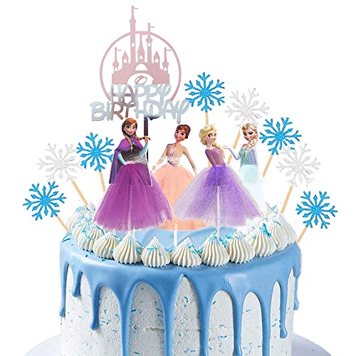 MEZHEN Prinzessinnen Tortendeko Schneeflocke Cake Toppers Burg Kuchen Dekoration Kindergeburtstag Deko Princess Tortendeko Happy Birthday Kuchen Topper 45 Stück von MEZHEN