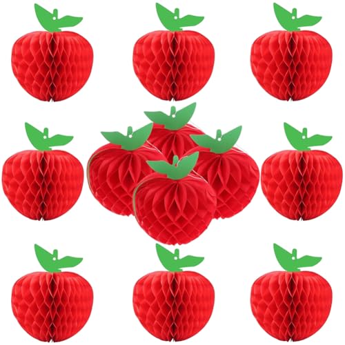MEZHEN Rote Apfel Wabenbälle Deko Einschulung Weihnachten Hochzeit Wabenball Papier Weihnachtsbaum Deko Weihnachtsanhänger Apfel Hängende Honeycomb Balls Geburtstag Sommer Klassenzimmer 12 Stück von MEZHEN