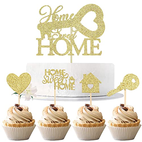MEZHEN Sweet Home Tortendeko Glitter Cake Toppers Schlüssel Kuchen Dekoration Einweihungsfeier Deko Süßes Zuhause Party von MEZHEN