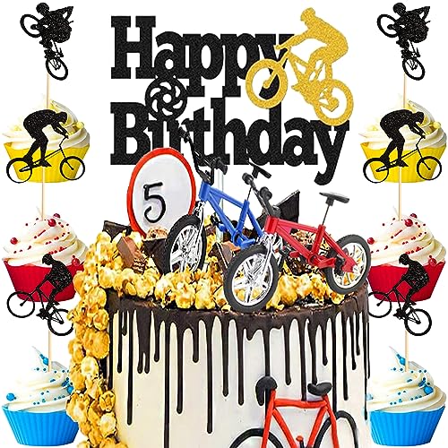 MEZHEN Tortendeko Geburtstag Fahrrad Kuchen Topper Bicycle Geburtstag Kuchendekoration Bike Muffin Deko Torte Happy Birthday Kindergeburtstag Deko 15 Stück von MEZHEN