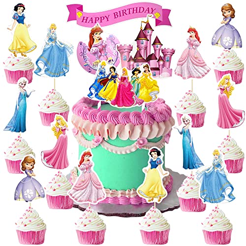 MEZHEN Tortendeko Prinzessinnen Cake Toppers für Elsa Kuchen Dekoration Geburtstag Princess Tortendeko Geburtstag Mädchen Kuchen Topper 30 pcs von MEZHEN