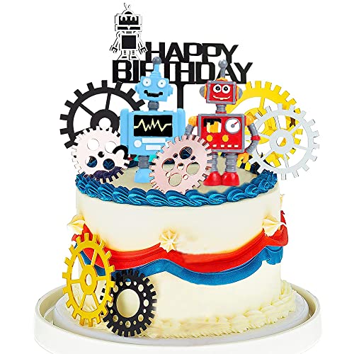 MEZHEN Tortendeko Roboter Kuchendeko Happy Birthday Cake Toppers Kinder Geburtstag Roboter Figuren Deko Torte Roboter Geburtstagstorte Dekoration 10 Stück von MEZHEN